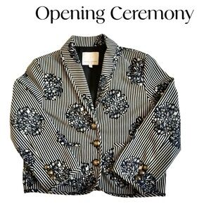 Opening Ceremony Black and White Striped Jacket Sz S EUC